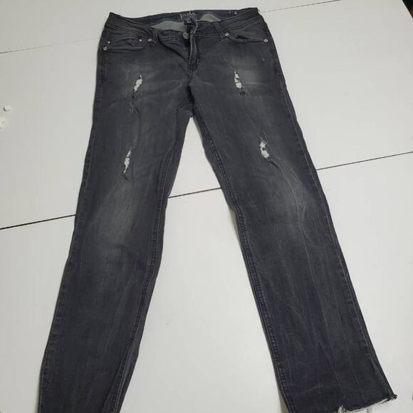 Jade Jeans Womens Straight Leg Denim Black Distressed Cut Off Hem Stretch 9/10 - Picture 1 of 12